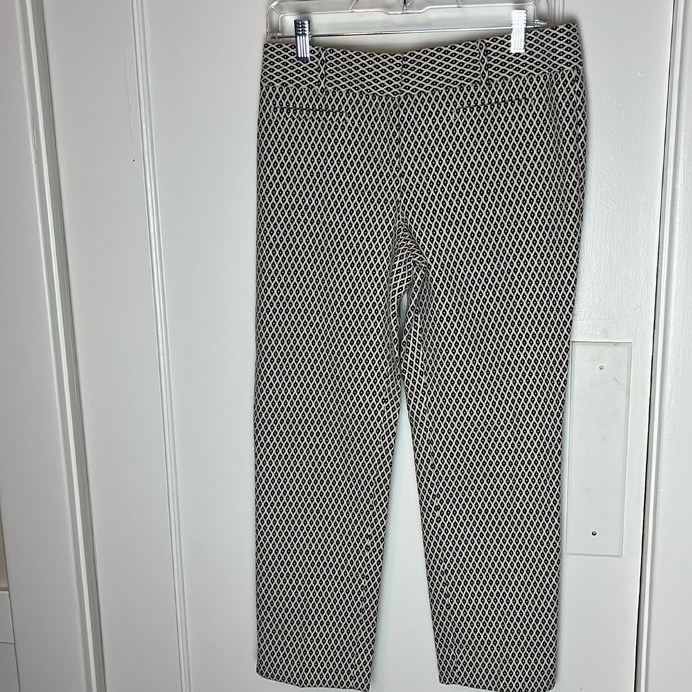 Ann Taylor Work Career Pants Slim Fit Crop Ankle Sz 4 Print Cream Black Business